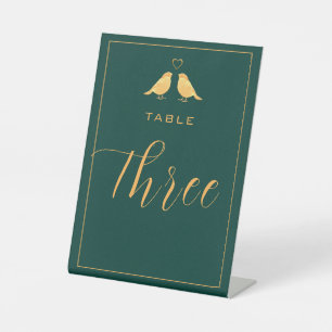 Elegante Smaragdgrün und Gold Tisch Nummer Drei Sockelschild