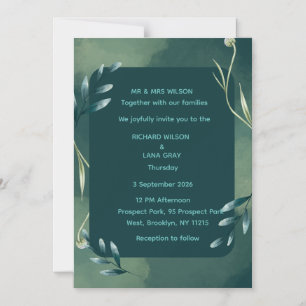Elegante smaragdgrüne botanische Hochzeitseinladun Magneteinladung