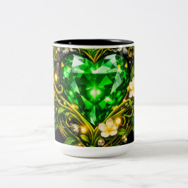 Elegante Smaragdgrüne Herz Blumen Kaffeetasse