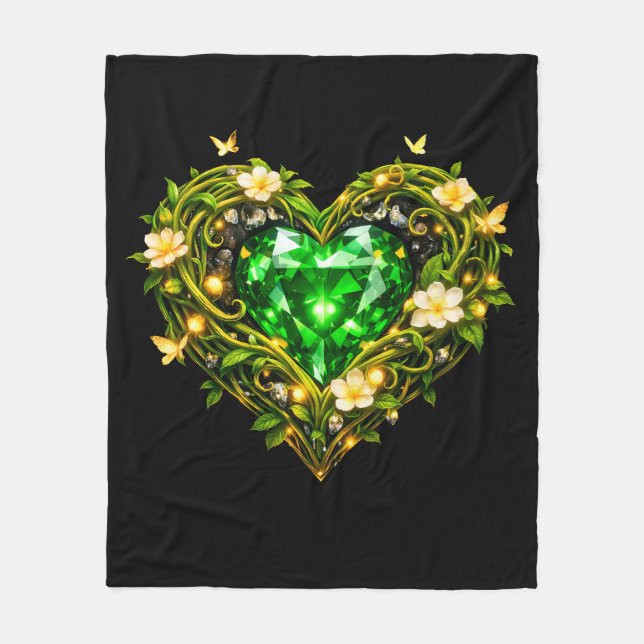 Elegante Smaragdgrüne Herz-Fleece-Decke Fleecedecke (Vorderseite)