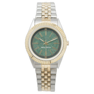 Elegante Smaragdgrüne Marmor- und Gold-Art-Deco-Uh Armbanduhr