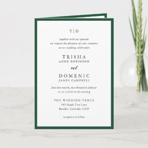 Elegante Smaragdgrüne Monogramm Moderne Hochzeit Einladung