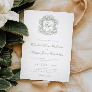 Elegante Smaragdgrüne Monogramm-Wappen-Hochzeit Einladung