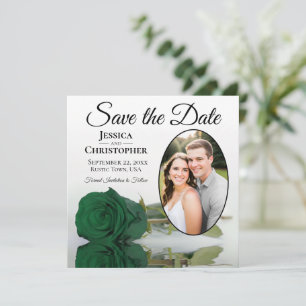 Elegante Smaragdgrüne Rose mit Oval Foto Hochzeit Save The Date