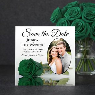 Elegante Smaragdgrüne Rose mit ovalem Foto Hochzei Save The Date