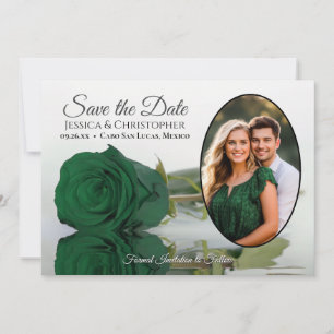 Elegante Smaragdgrüne Rosenovale Hochzeitsfotograf Save The Date
