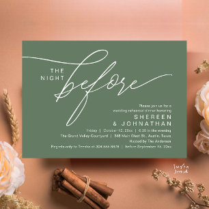 Elegante Smaragdgrüne Skript Hochzeitsprobe Dinner Einladung