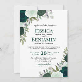 Elegante Smarald & Sage Green Rose Boho Wedding Einladung