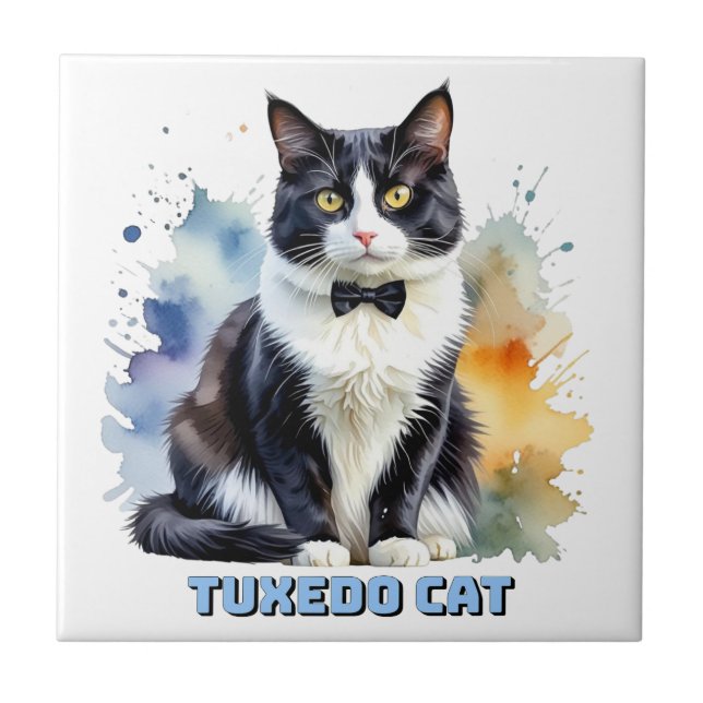 Elegante Smoking-Katze Fliese (Vorderseite)