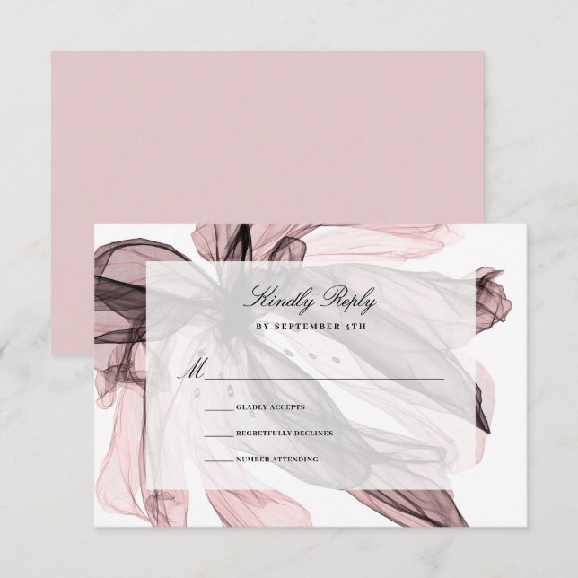 Elegante Smoky Floral Dusty Rose Rosa Hochzeit RSVP Karte (Vorne/Hinten)