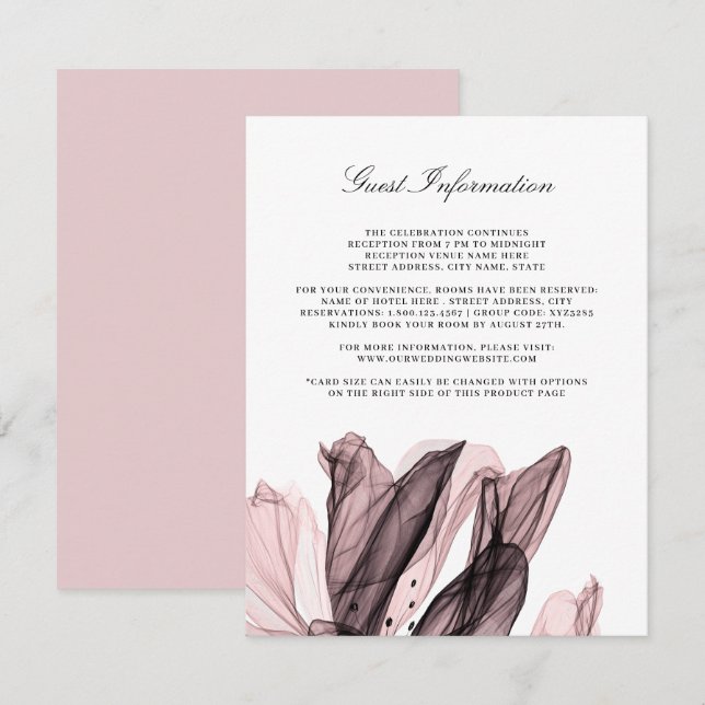 Elegante Smoky Floral Pink Wedding Card Begleitkarte (Vorne/Hinten)