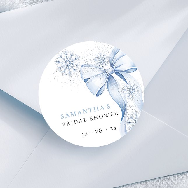 Elegante Snowflake Blue Bow Brautparty Stickers (Von Creator hochgeladen)