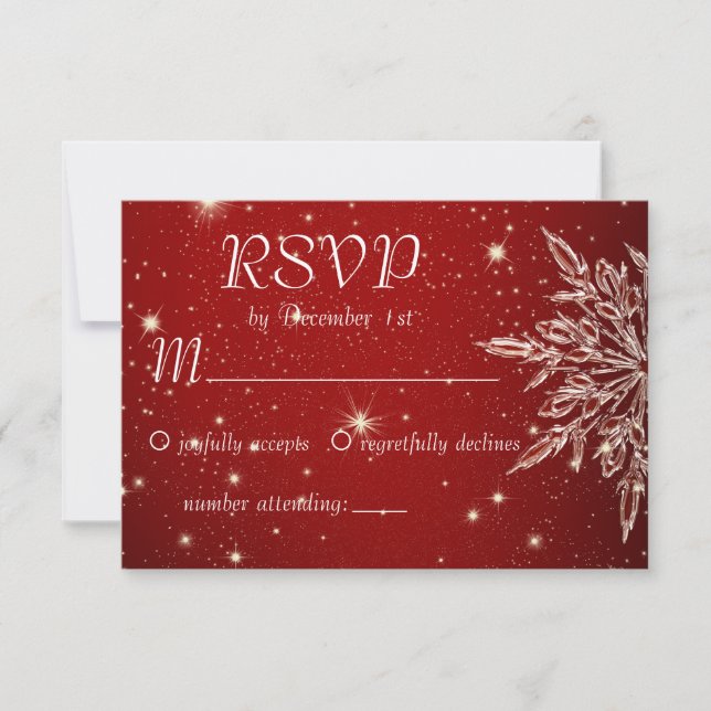 Elegante Snowflake Hochzeit RSVP Karte (Vorderseite)