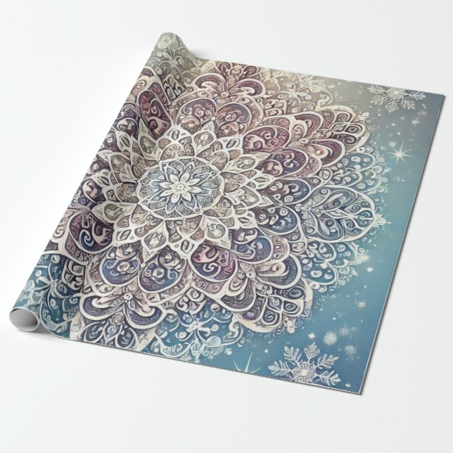 Elegante Snowflake Mandala in Frosty Hues Geschenkpapier (Ungerollt)