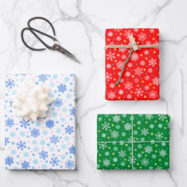 Elegante Snowflake Rotes Grün Weihnachten Moderne Geschenkpapier Set