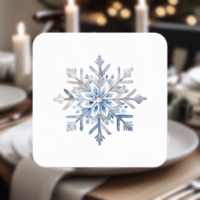 Elegante Snowflake Wasserfarbe Rechteckiger Pappuntersetzer (Elegant Snowflake Watercolor Square Paper Coaster)