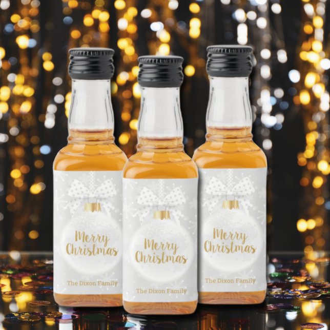 Elegante Snowflake Weißes Ornament Weihnachten Alkoholflaschenetikett (Von Creator hochgeladen)