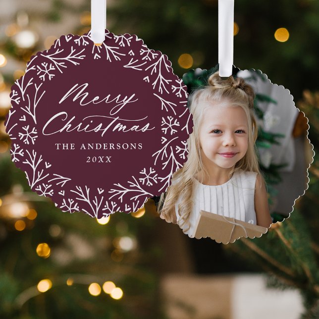 Elegante Snowflake Wreath Lila Foto Weihnachten Ornament Karte (Von Creator hochgeladen)