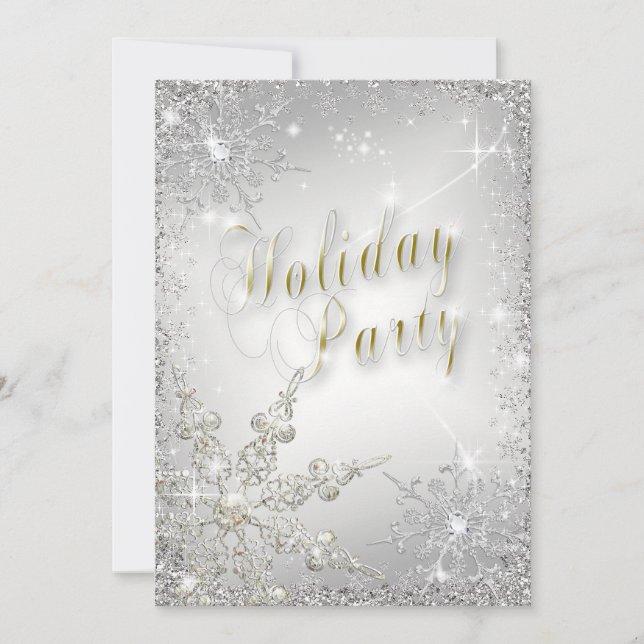 Elegante Snowflakes Gold Frost Feiertag Party Einladung (Vorderseite)