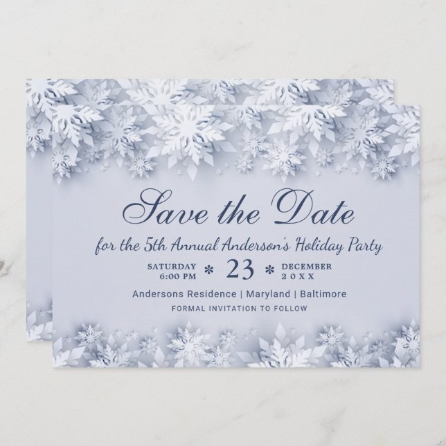 Elegante Snowflakes Holiday Weihnachten Party Einladung (Vorne/Hinten)