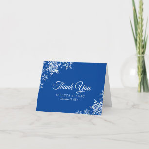 Elegante Snowflakes Kariert Deep Blue Wedding Dankeskarte