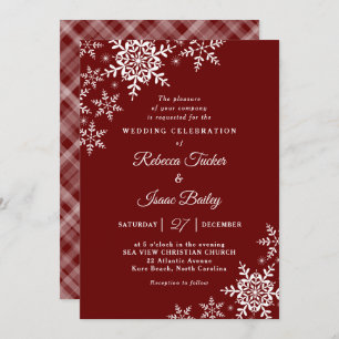 Elegante Snowflakes Kariert Red Wedding Einladung