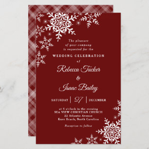 Elegante Snowflakes Kariert Red Wedding Einladung