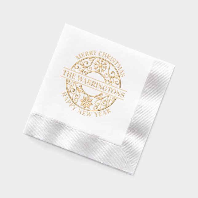 Elegante Snowflakes Lacy Filigree Familienname Servietten Mit Folie (Links)