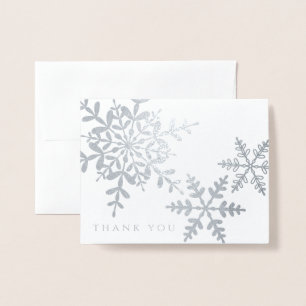 Elegante Snowflakes Simple Modern Danke Silver Folienkarte