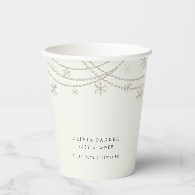 Elegante Snowflakes Winter Baby Dusche Pappbecher (Vorderseite)