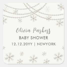 Elegante Snowflakes Winter Baby Dusche Quadratischer Aufkleber