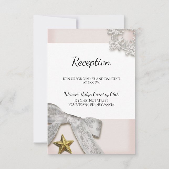 Elegante Snowflakes Winter Wedding Empfang Card Einladung (Vorderseite)