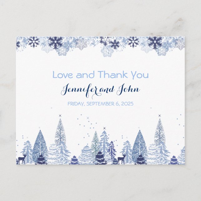 Elegante Snowflakes WinterWedding Danke Postkarte (Vorderseite)