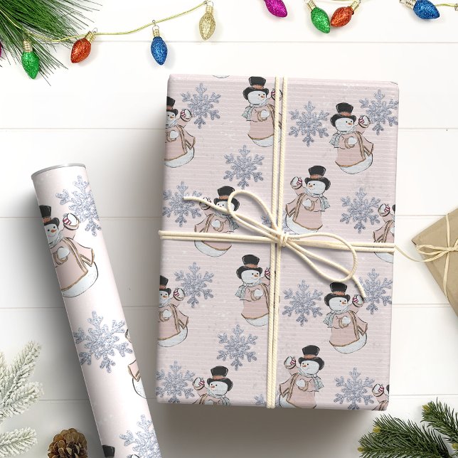 Elegante Snowman & Glitzer Snowflake Weihnachten Geschenkpapier (Von Creator hochgeladen)
