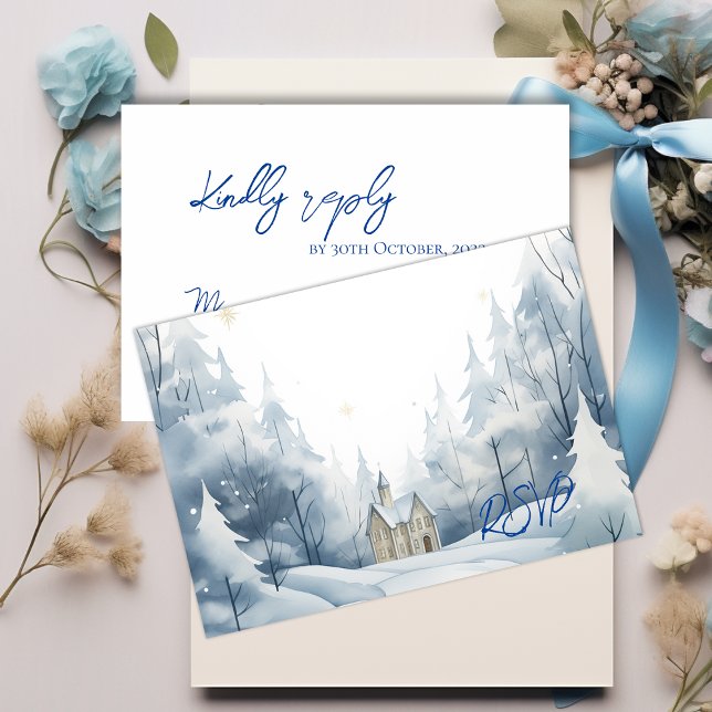 Elegante Snowy Landschaft Winter Trendy Wedding RSVP Karte (Elegant Snowy Landscape Winter Trendy Wedding RSVP Card)