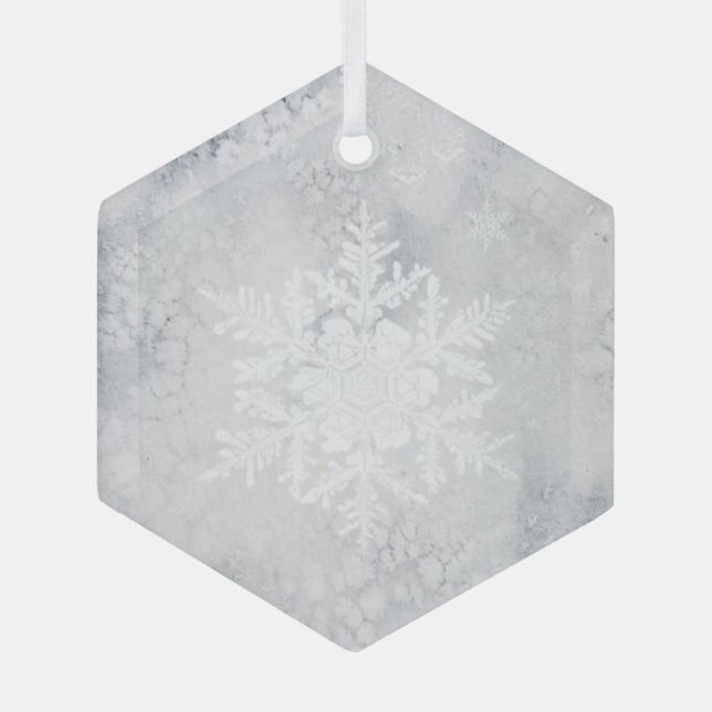 Elegante Snowy Snowflake Weihnachten Ornament Aus Glas (Vorderseite)