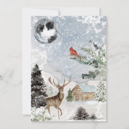 Elegante Snowy Winter Wonderland Deer Kardinal Feiertagskarte