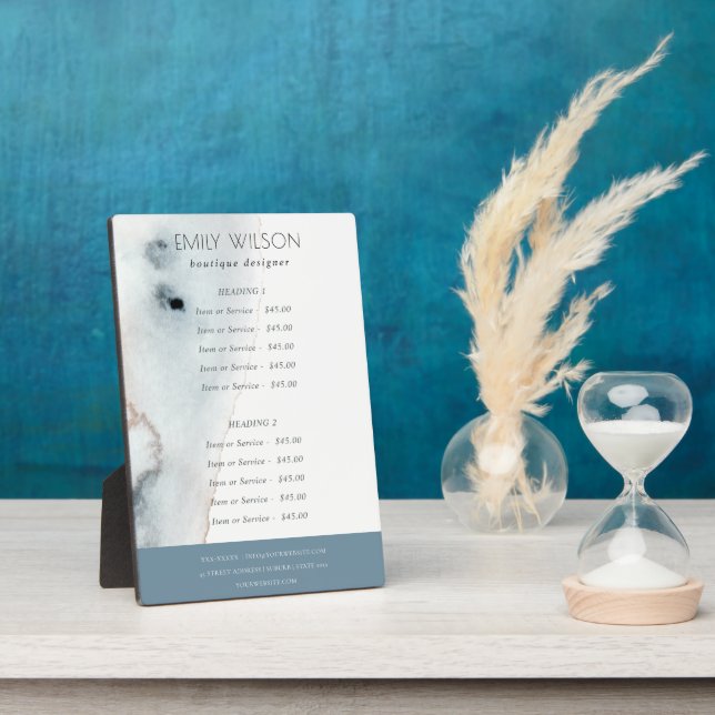 Elegante Soft Aqua Blue Gold Beachy Service Preis Fotoplatte (Seite)