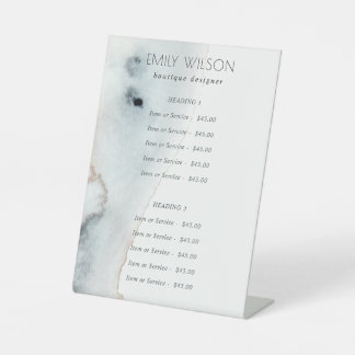 Elegante Soft Aqua Blue Gold Beachy Service Preis Sockelschild