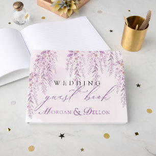 Elegante Soft Blush Lavendel Blumenhochzeit Gästebuch