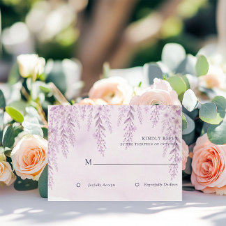 Elegante Soft Blush Lavendel Blumenhochzeit RSVP Karte