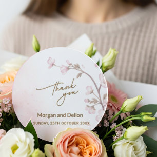 Elegante Soft Blush Pink Kirschblüten Hochzeits-Cl Runder Aufkleber