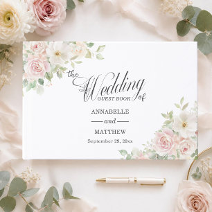 Elegante Soft Blush Rosen Hochzeit Gästebuch