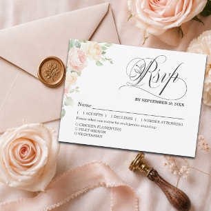Elegante Soft Blush Rosen Hochzeit RSVP mit Mahlze Postkarte