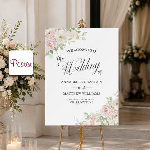Elegante Soft Blush Rosen Hochzeit Willkommen Poster