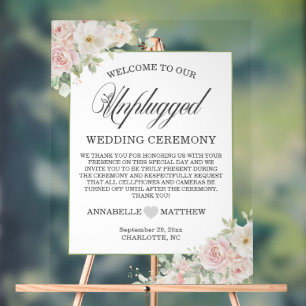 Elegante Soft Blush Rosen Unplugged Hochzeit Acrylschild