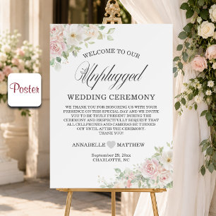 Elegante Soft Blush Rosen Unplugged Hochzeit Poster
