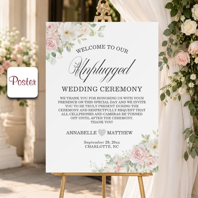 Elegante Soft Blush Rosen Unplugged Hochzeit  Poster (Von Creator hochgeladen)