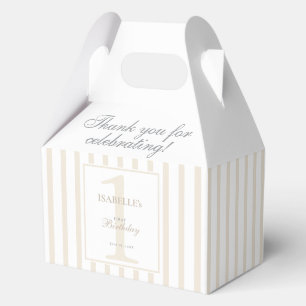 Elegante Soft-Champagner-Streifen-1.-Geburtstags-G Geschenkschachtel