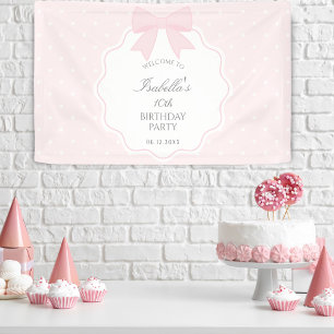 Elegante Soft Pastel Pink Bow Girl Geburtstag Will Banner